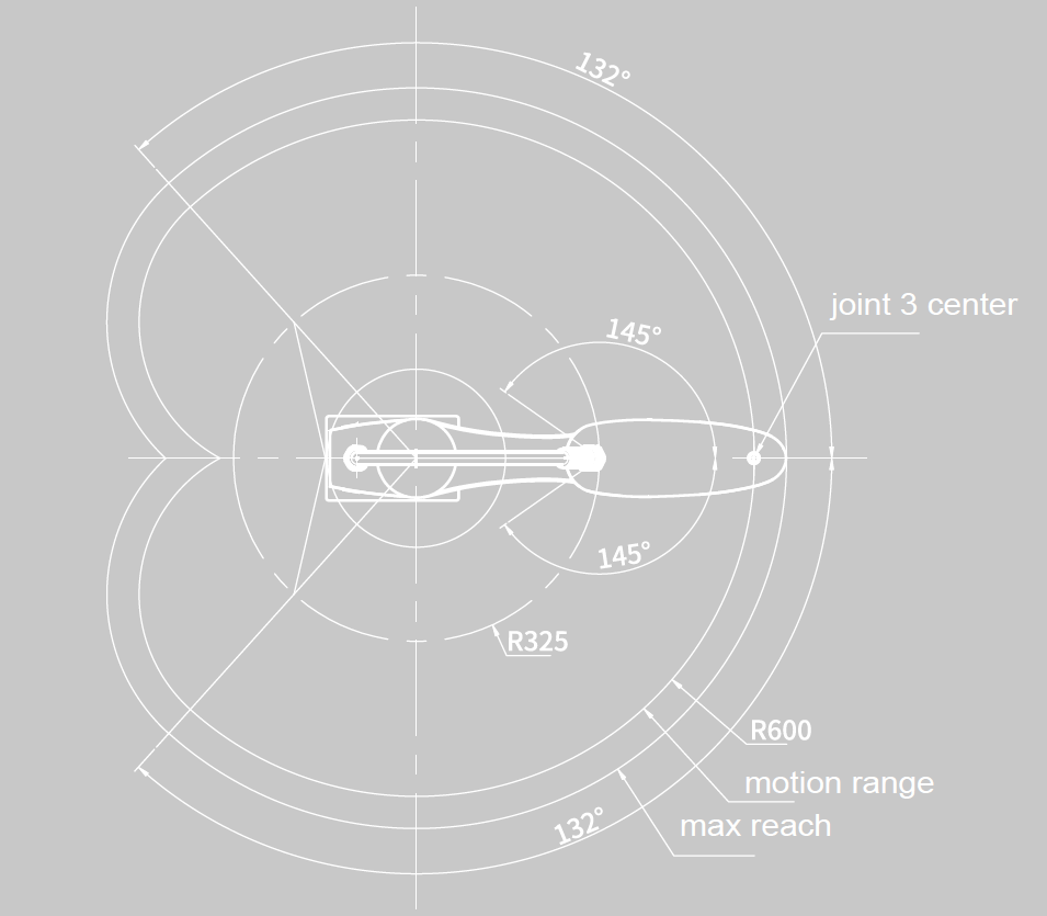 Disegno della gamma di movimento del robot SCARA universale a 4 assi