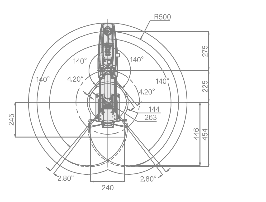 可搬質量6kg 500mm 4軸スカラロボット動作範囲図