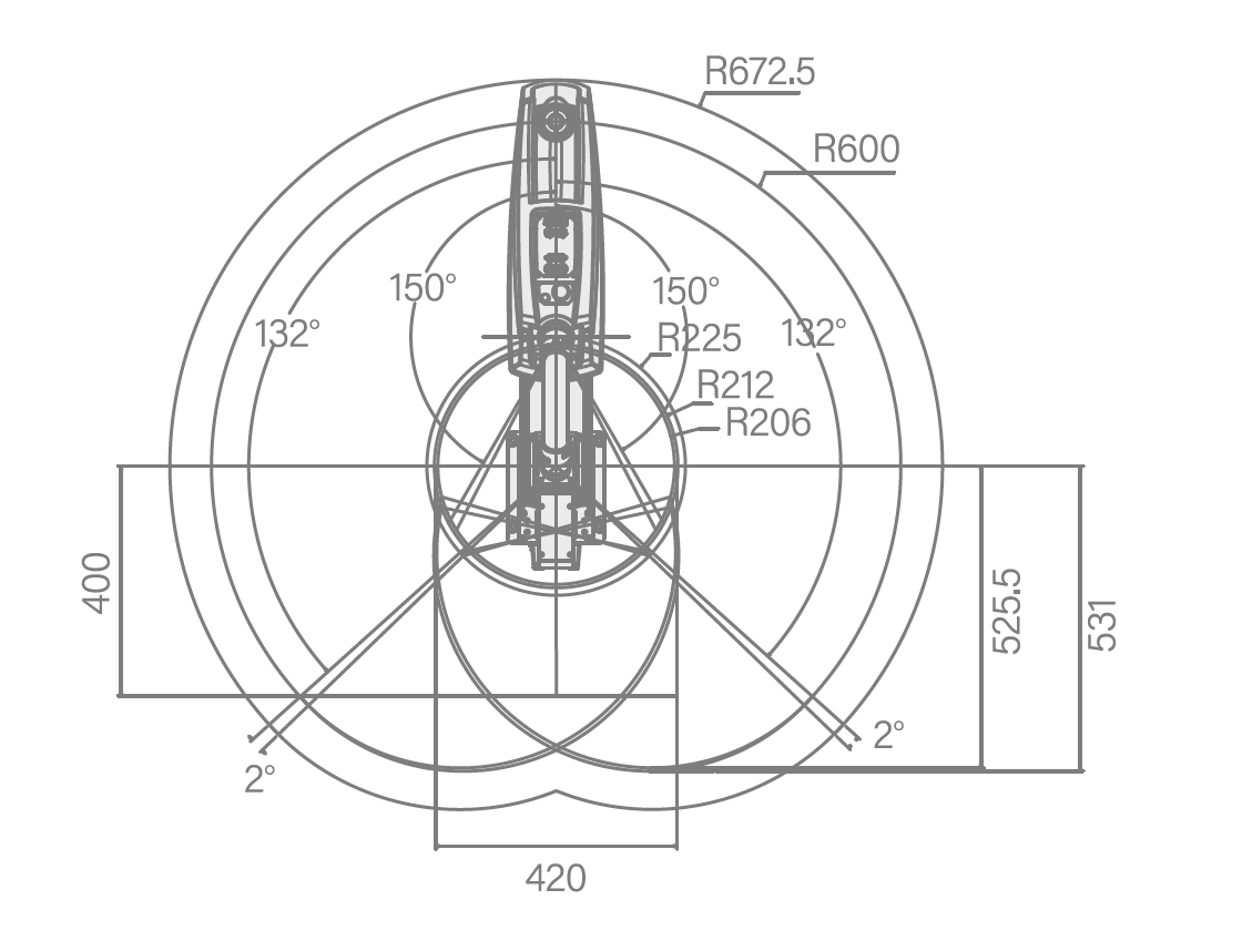 EVS10-600H Motion Range Drawing