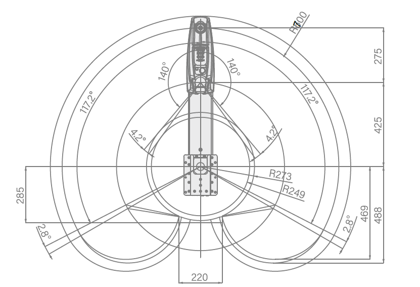 Dibujo del rango de movimiento del EVS6-700U