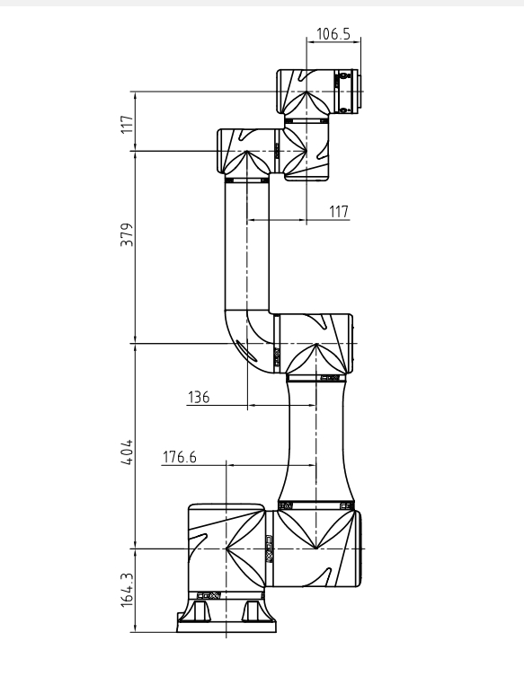 12kg 탑재량 1300mm 도달 거리 6축 협동 로봇 팔 치수