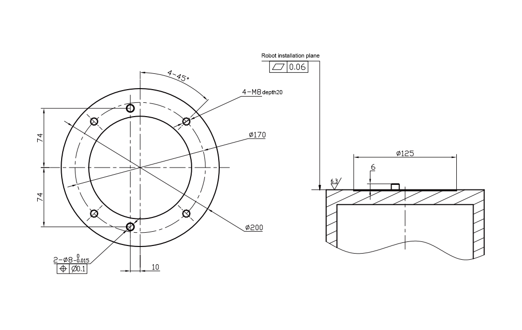 12kg 탑재량 1300mm 도달 거리 6축 협동 로봇 팔 치수