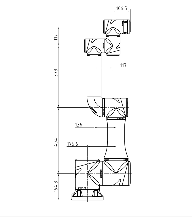 18kg 탑재량 900mm 도달 거리 6축 협동 로봇 팔 치수