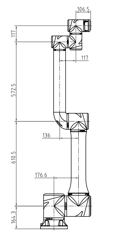 12kg 페이로드 1300mm 도달 거리 6축 협동 로봇 암 치수 1