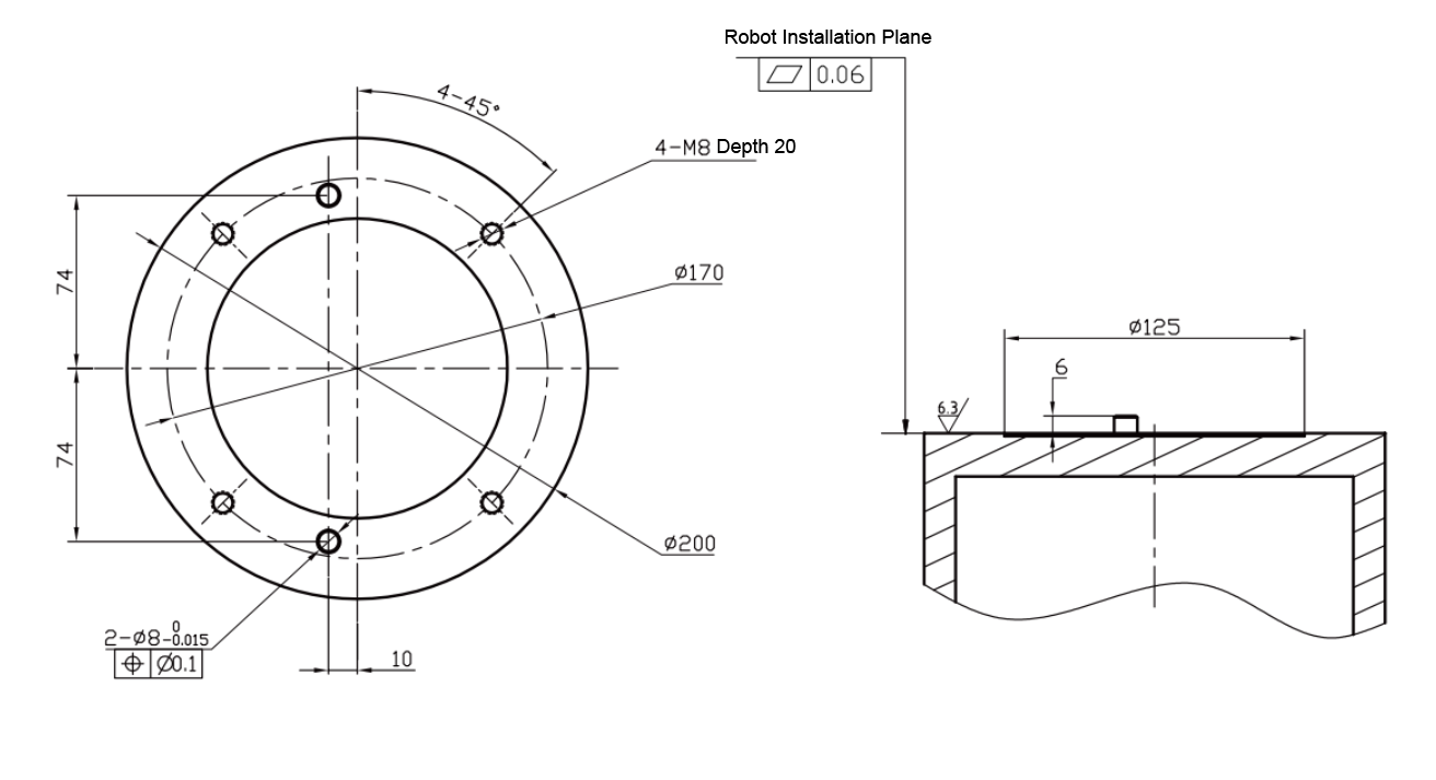 12 kg sarcină utilă 1300 mm distanță de atingere 6 axe braț robot colaborativ Dimensiunea 4