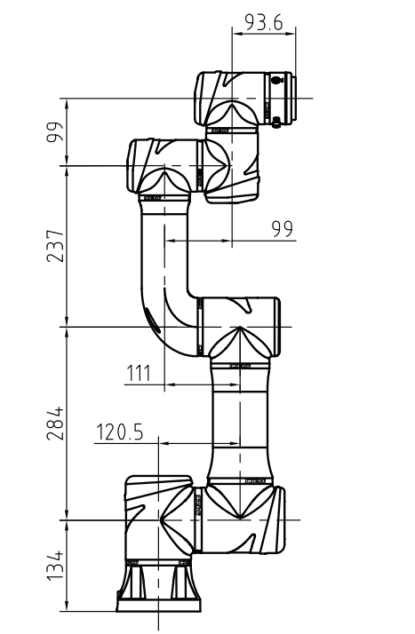 3 kg Nutzlast, 620 mm kollaborativer Roboterarm mit 6 Achsen, Abmessung