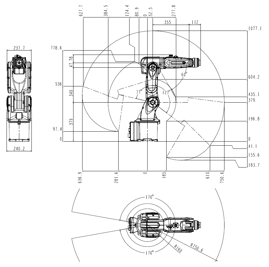 QJR6S-1 robotic arm dimension and motion range