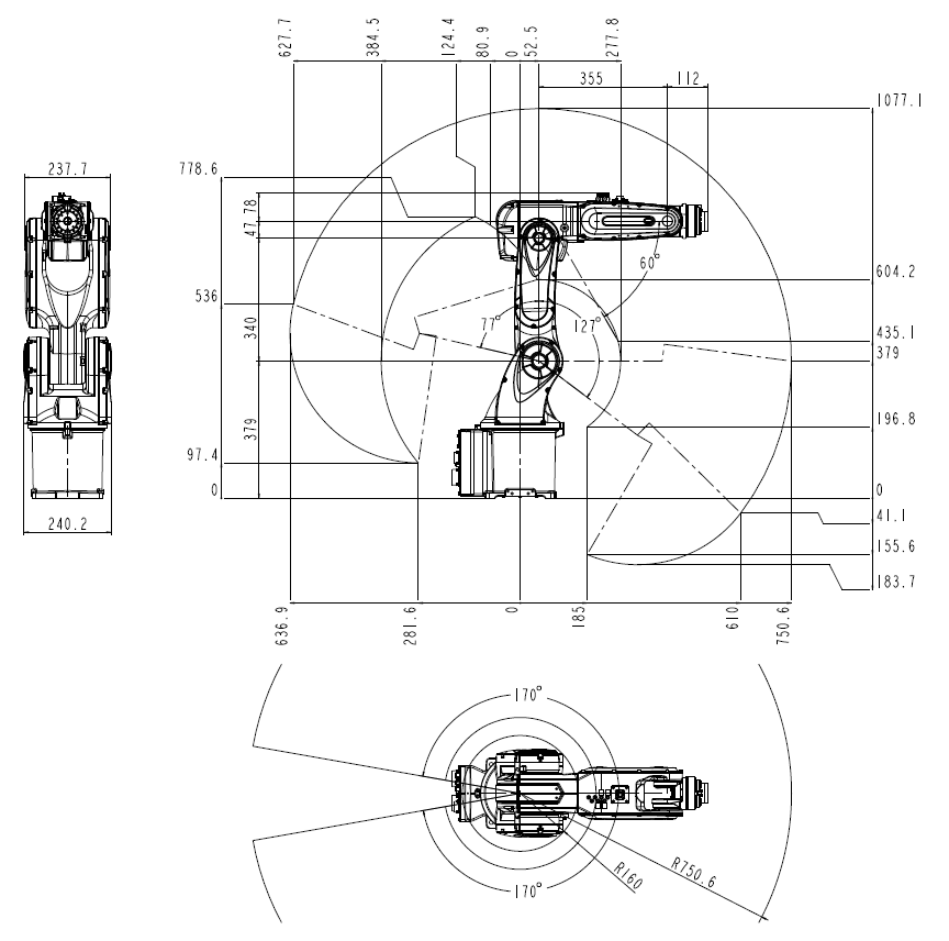 QJR6S-1 afmetingen en bewegingsbereik van de palletiseerrobot