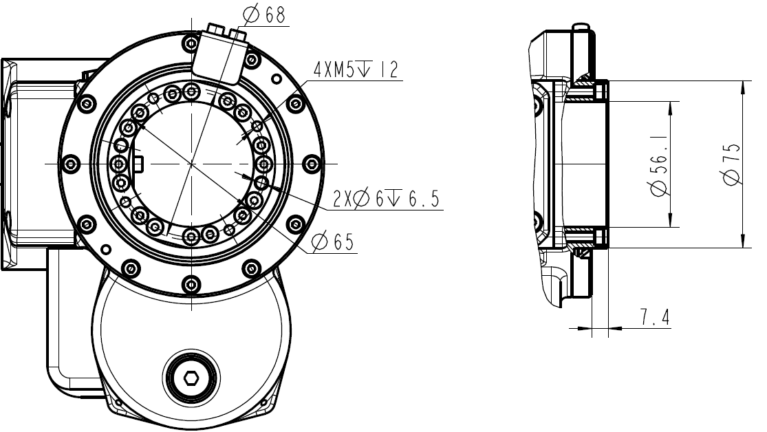 QJRH4-1A robotic arm robot end installation dimension drawing