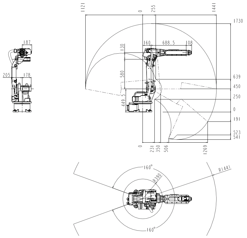 QJR6-1 palletizing robot dimension and motion range