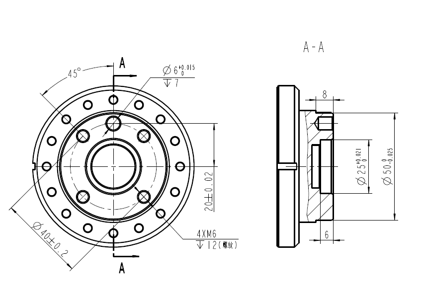 QJR6-1 6 axis robot robot end installation dimension drawing