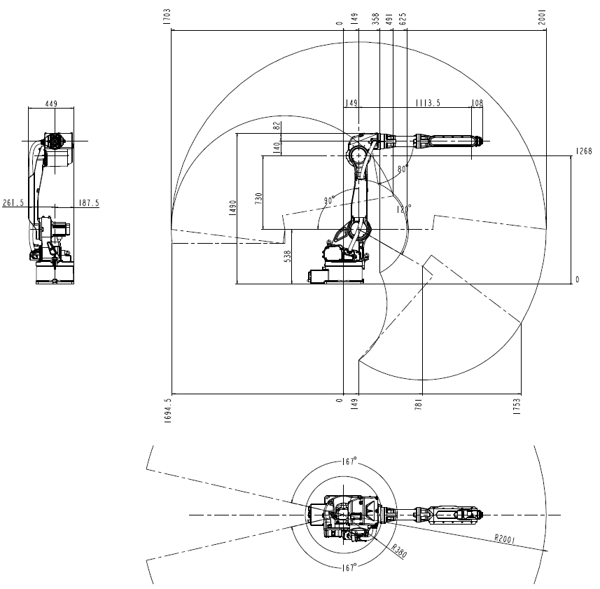 QJR6-3 palletizing robot dimension and motion range