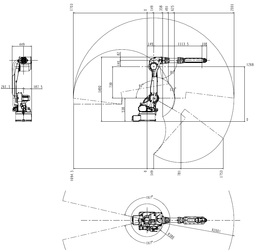 QJR6-3 pick and place robot dimension and motion range