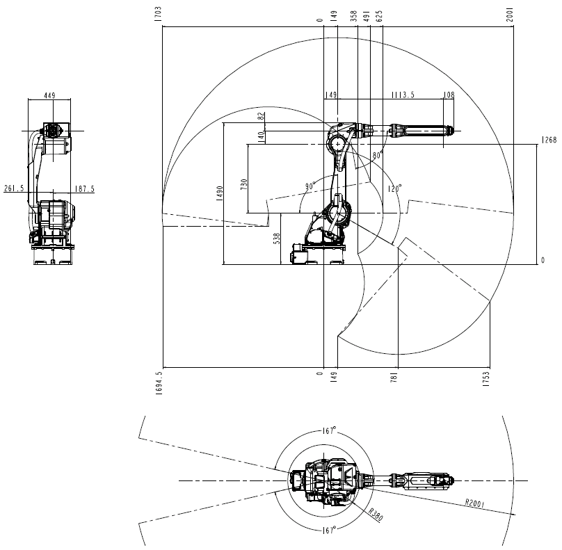 QJR10-2 6 axis robot dimension and motion range