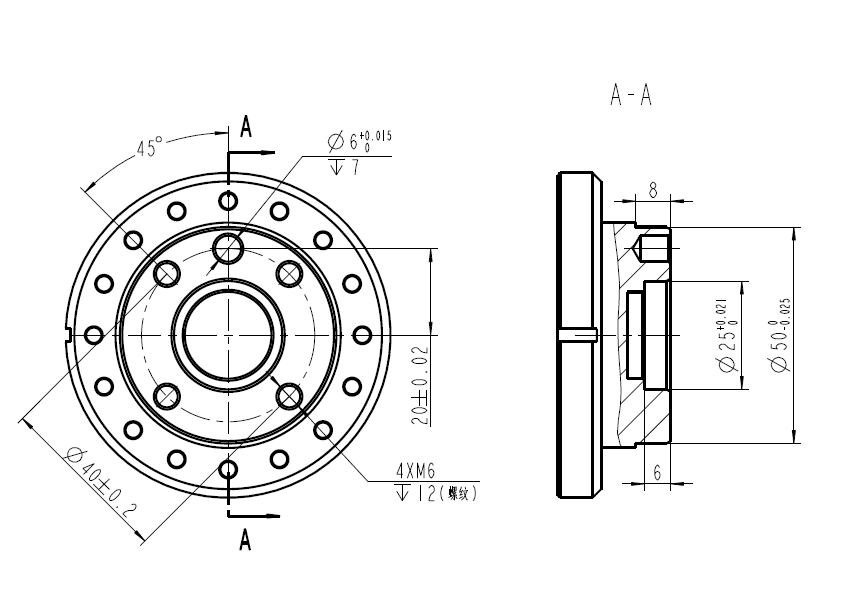 QJR10-2 6 axis robot robot end installation dimension drawing