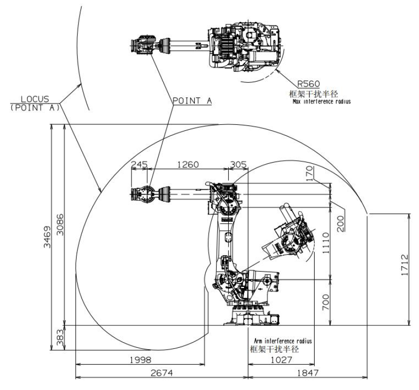 QJR210-1 robotic arm dimension and motion range