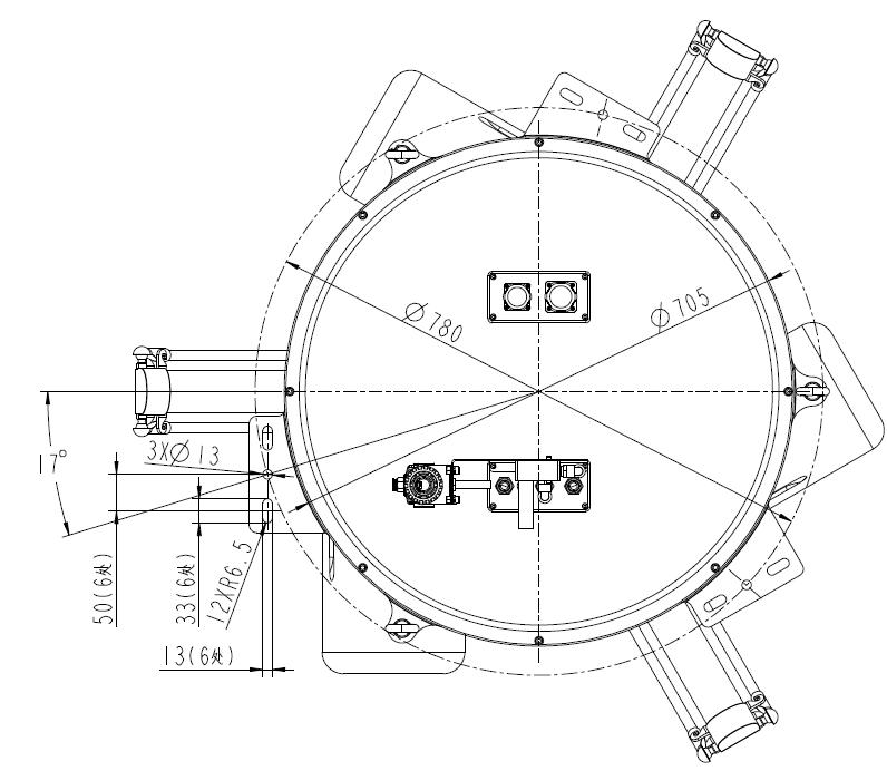 Rysunek wymiarowy mocowania podstawy ramienia robota QJRB3-1A