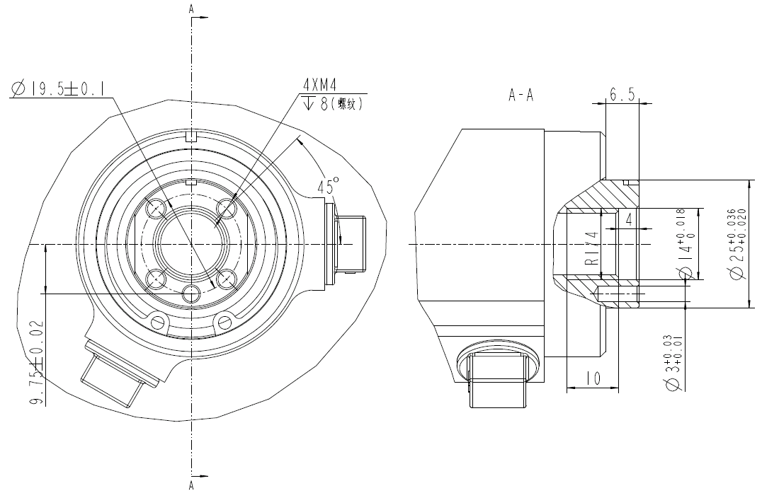 Dibujo de dimensiones de instalación del extremo del robot del brazo robótico QJRB3-1A