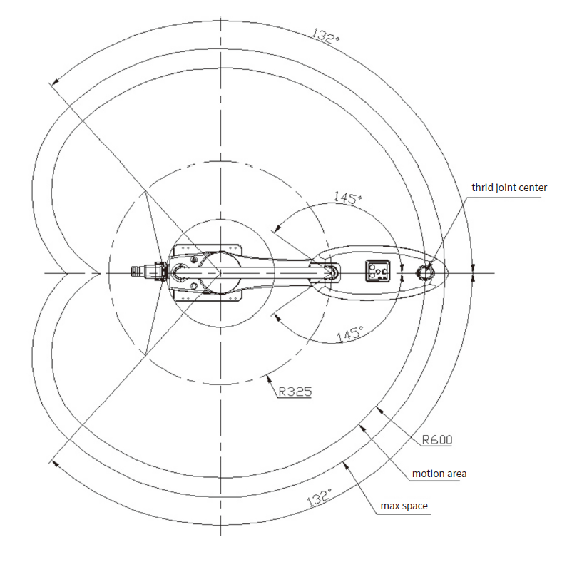 Dessin de la plage de mouvement du robot de palettisation Scara SCR006-600